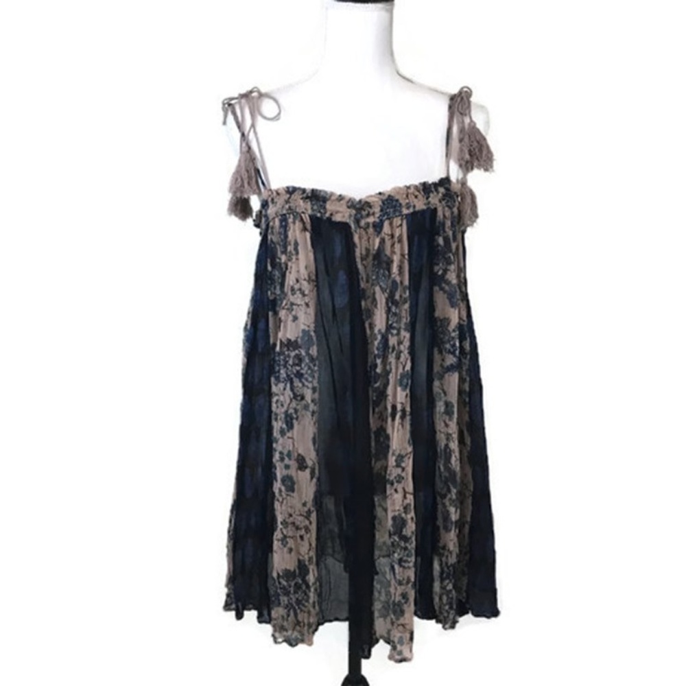 Free People Navy and Beige Floral Tunic